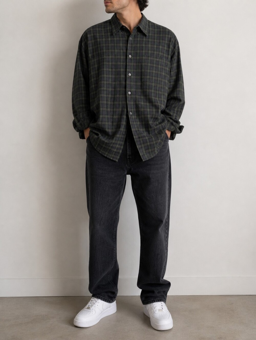 CACHAREL PLAID BUTTON UP SHIRT GREEN BLACK XL LIGHTWEIGHT CASUAL CLASSIC